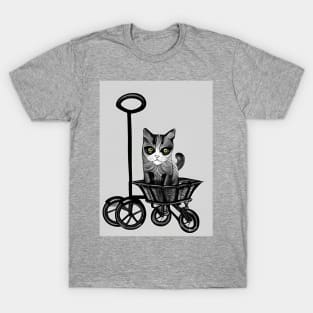 Line Drawing Tuxedo Cat in a trolley Basket Copyright TeAnne T-Shirt